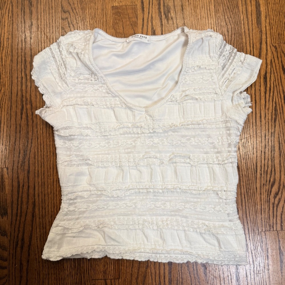 Good Days Project White Lace Tiered V-Neck Cap Sleeve‎ Top Size XL